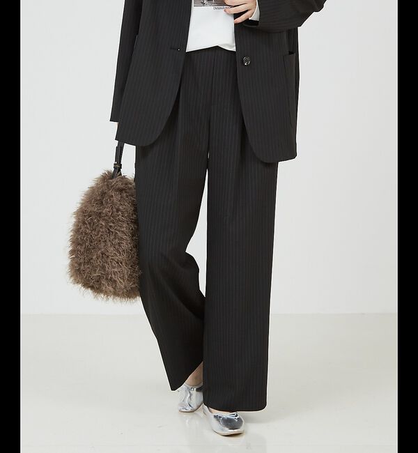 abahouse mavie「【セットアップ対応】ピンストライプ＆無地タックワイドパンツ」|その他|ブラック