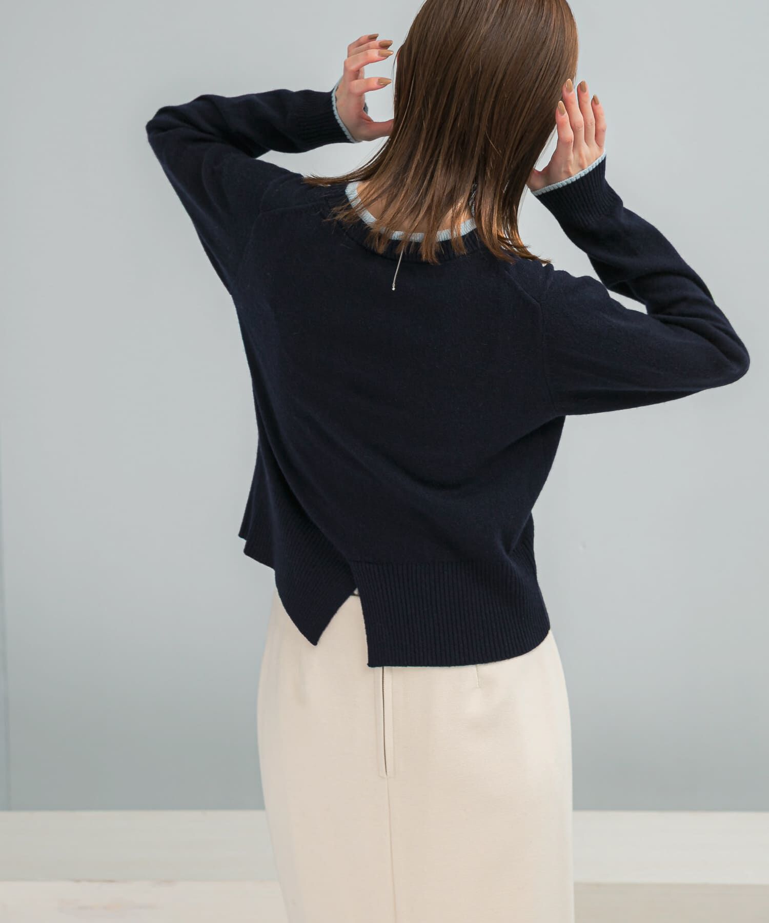 URBAN RESEARCH ROSSO「カシミヤ混バイカラーコンパクトニット」|ニット・セーター|ブルー系その他