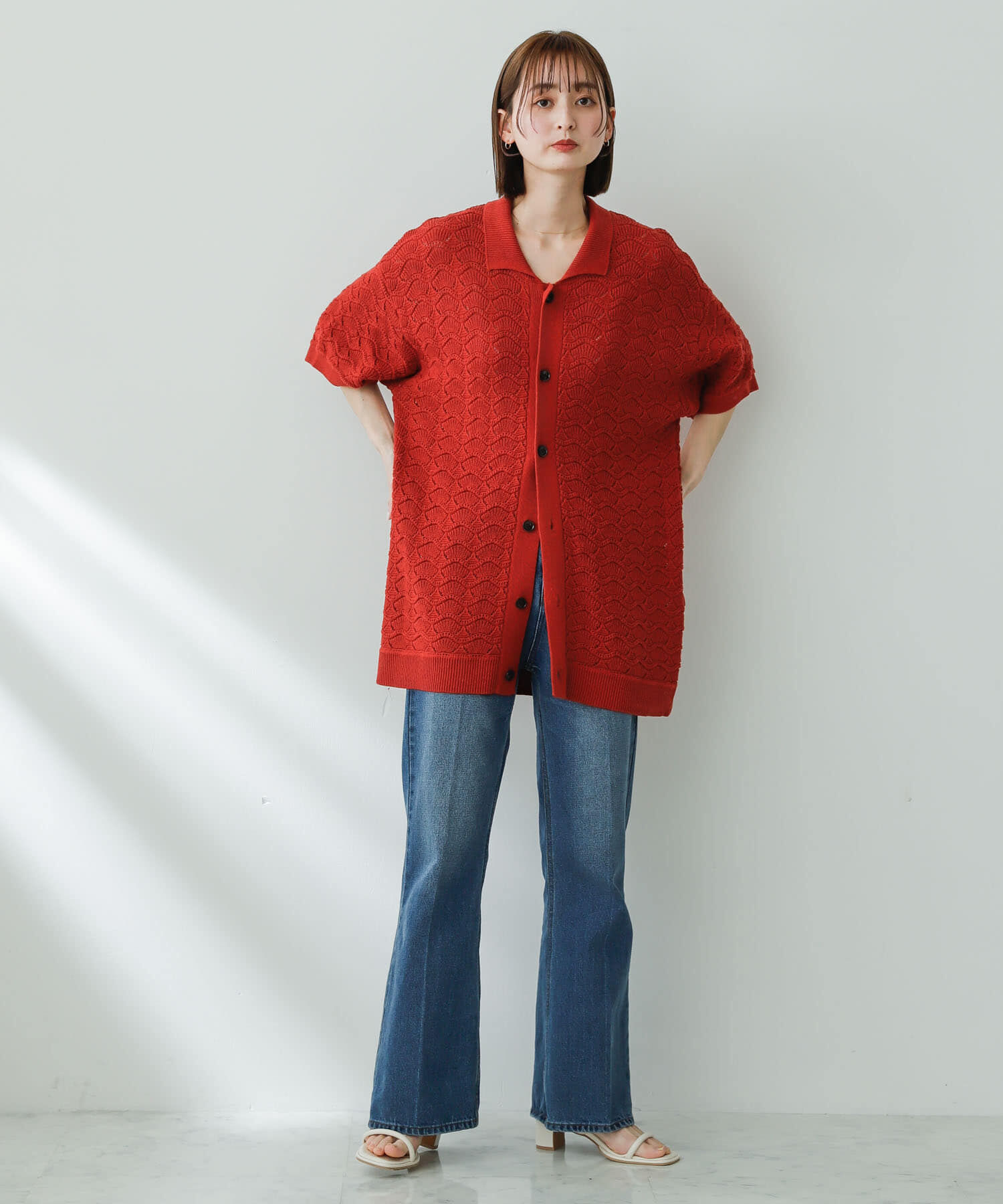 SENSE OF PLACE by URBAN RESEARCH「『ユニセックス』『洗濯可』レースアミカーディガン(5分袖)」|カーディガン|