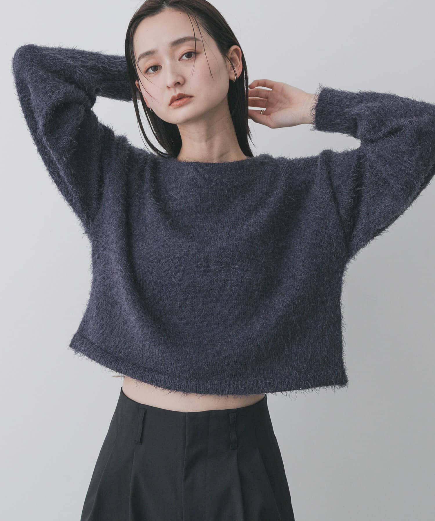 SENSE OF PLACE by URBAN RESEARCH「クロップドシャギーセーター」|ニット・セーター|ネイビー