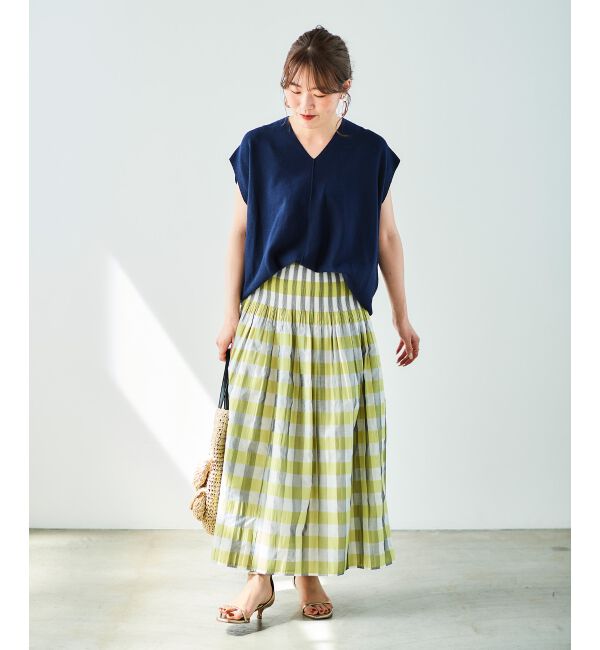 le.coeur blanc「チェック&times;ストライプシャーリングスカート」|スカート|