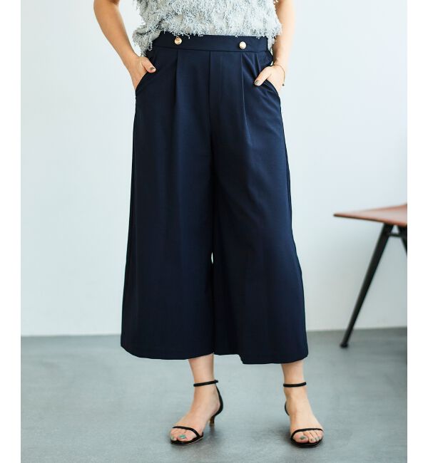 le.coeur blanc「リネンライクワイドクロップドパンツ」|その他|ネイビー