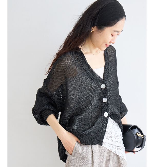  「ペーパーヤーンVネックカーディガン」|カーディガン|ブラック