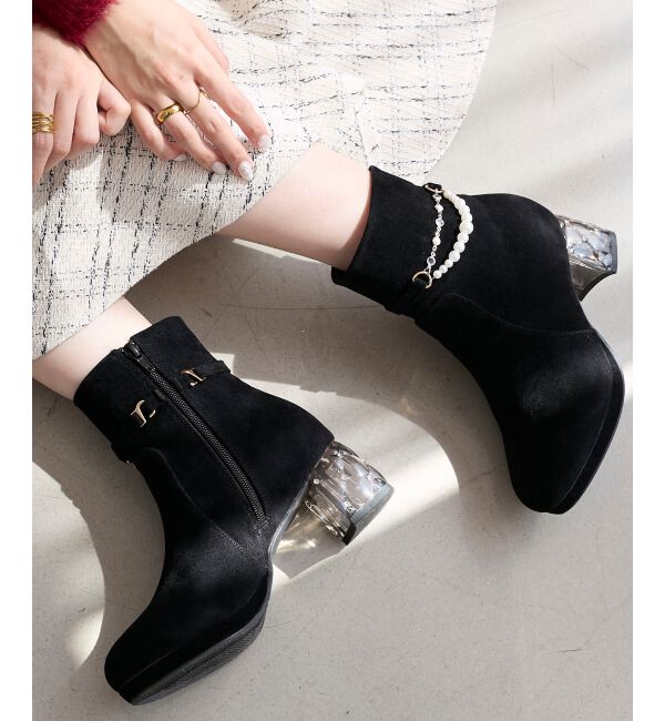  「取り外しパールビジューブーツ」|ショートブーツ|