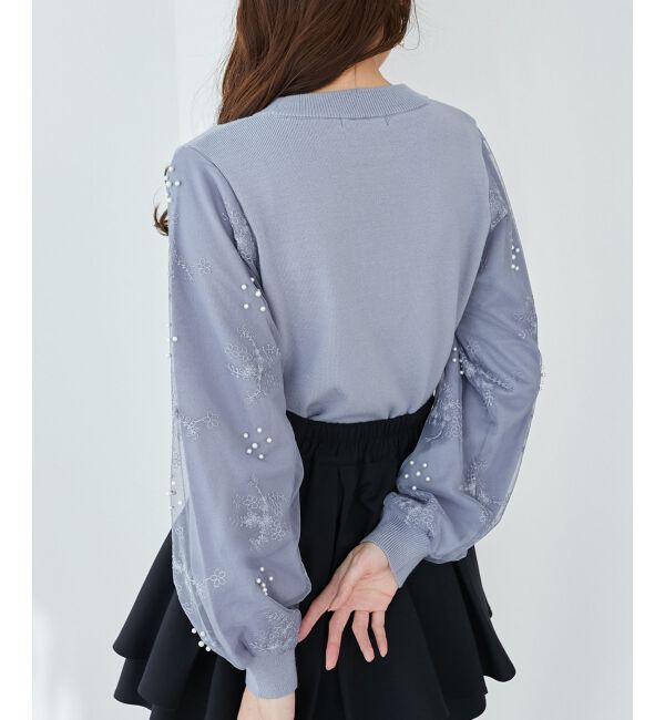  「パールチュールスリーブニット」|ニット・セーター|