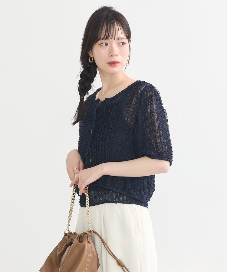 earth music&ecology「ミニフリルカットレースアンサンブル」|カーディガン|