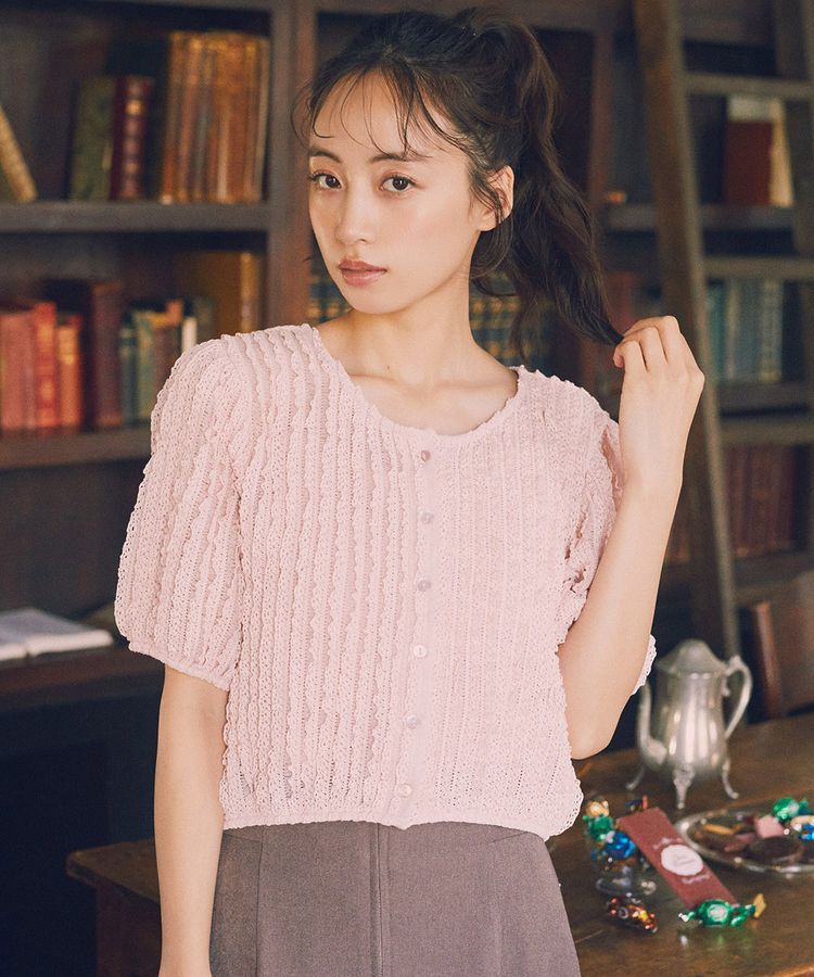 earth music&ecology「ミニフリルカットレースアンサンブル」|カーディガン|