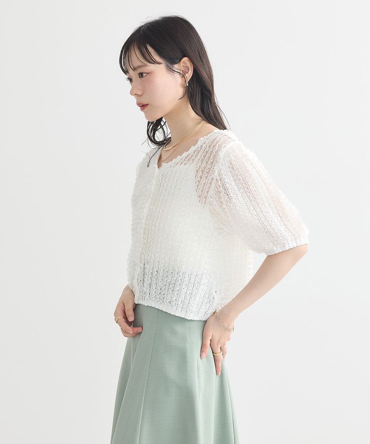 earth music&ecology「ミニフリルカットレースアンサンブル」|カーディガン|