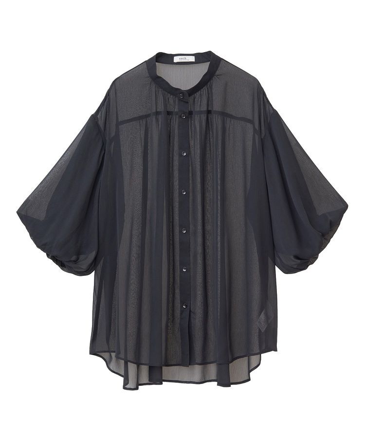 earth music&ecology「バルーンスリーブシアーシャツ」|シャツ・ブラウス|Black