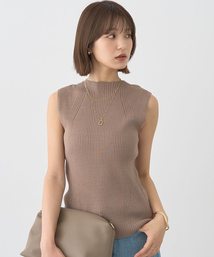 earth music&ecology「ランダムリブボトルネックノースリーブニット」|ニット・セーター|