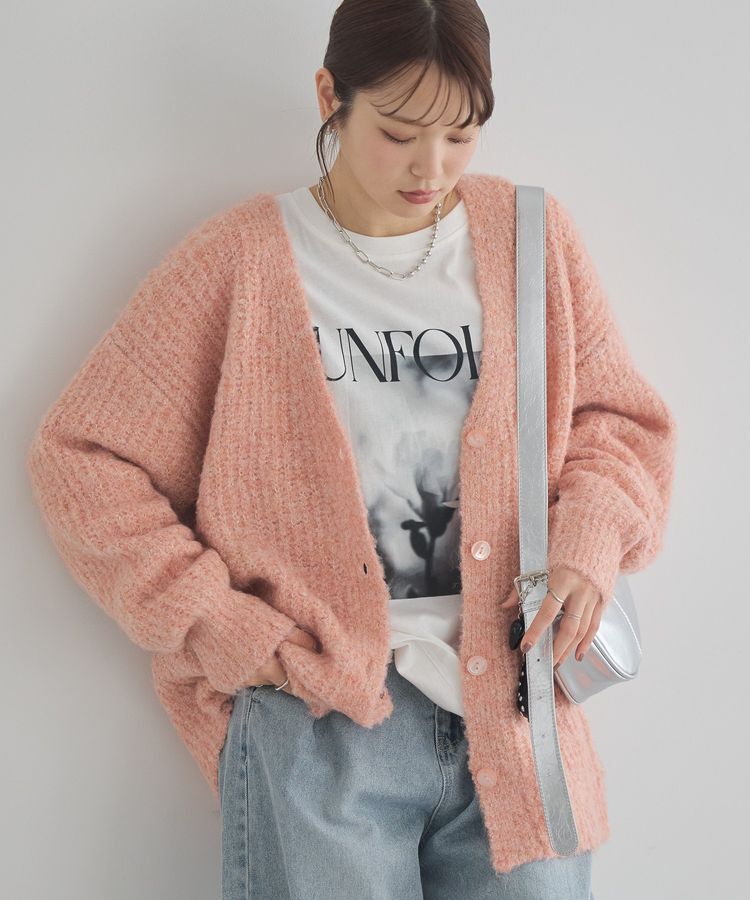 earth music&ecology「MIXカラーブークレカーディガン」|カーディガン|Pink Orange