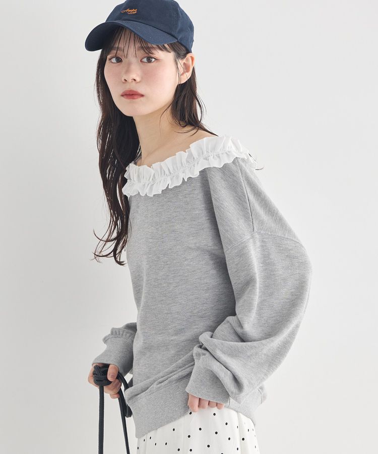 earth music&ecology「フリルオフショルウラケスウェット」|スウェット・ジャージ|Gray Mixture