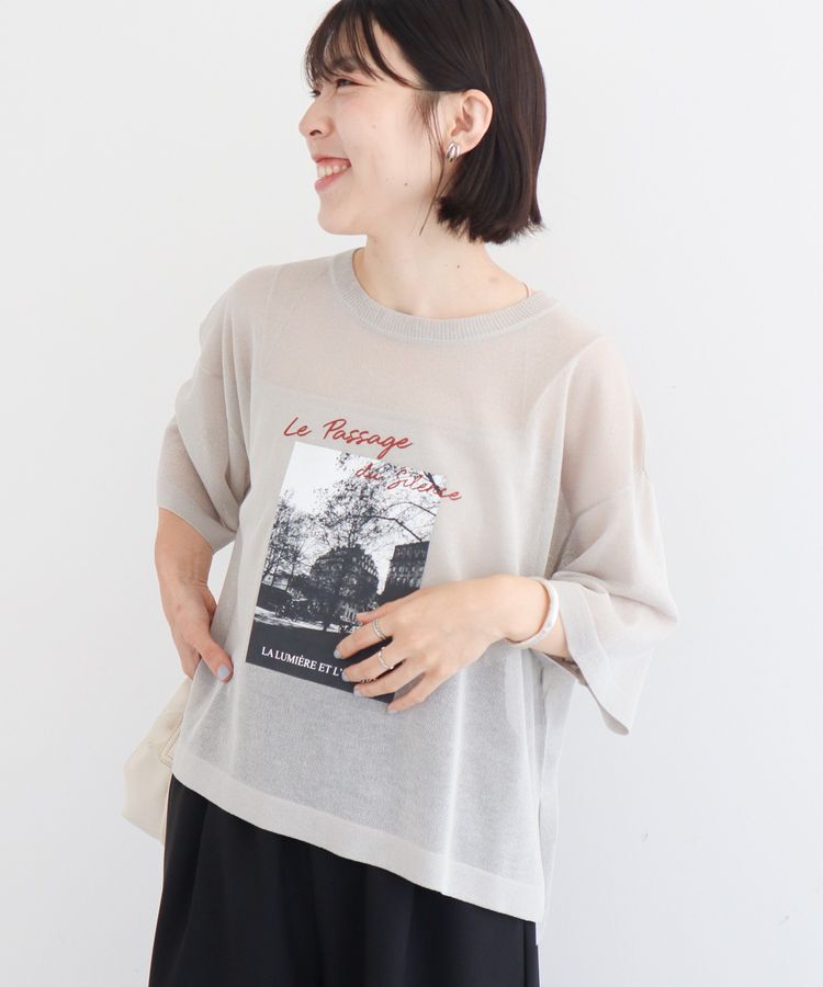 Green Parks「アソートロゴ半袖シアーニットプルオーバー」|ニット・セーター|Gray