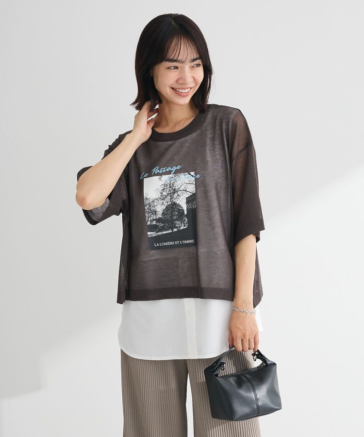 Green Parks「アソートロゴ半袖シアーニットプルオーバー」|ニット・セーター|Charcoal Gray