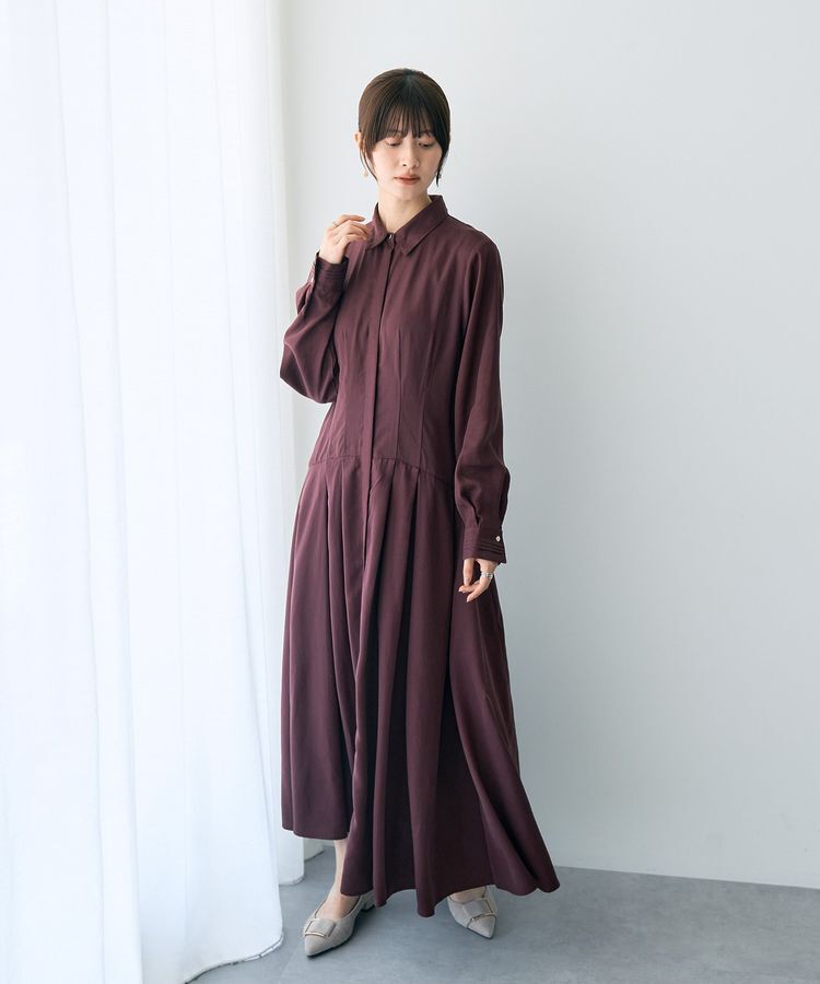 YECCA VECCA「タックデザインシャツワンピース」|ワンピース|Bordeaux