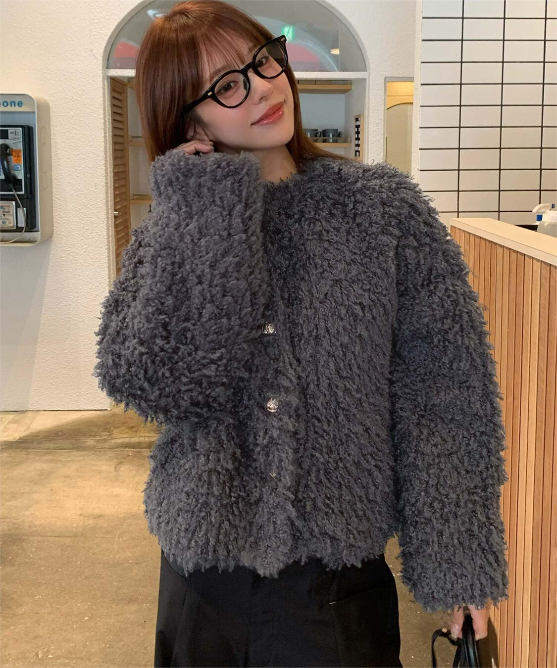 titivate「【いつきさんコラボアイテム】中綿キルティングプードルフェイクファージャケット」|ノーカラージャケット|