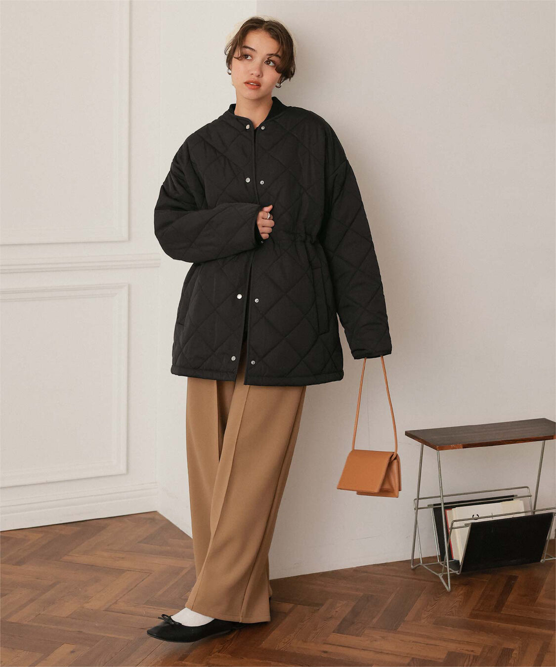 titivate「ウエストドローストリングキルティングジャケット」|ノーカラージャケット|