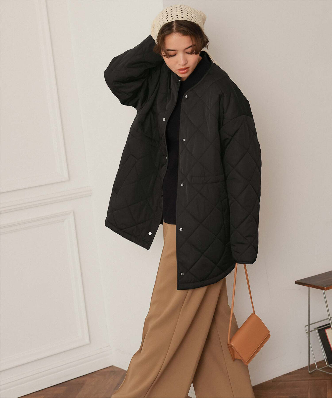 titivate「ウエストドローストリングキルティングジャケット」|ノーカラージャケット|