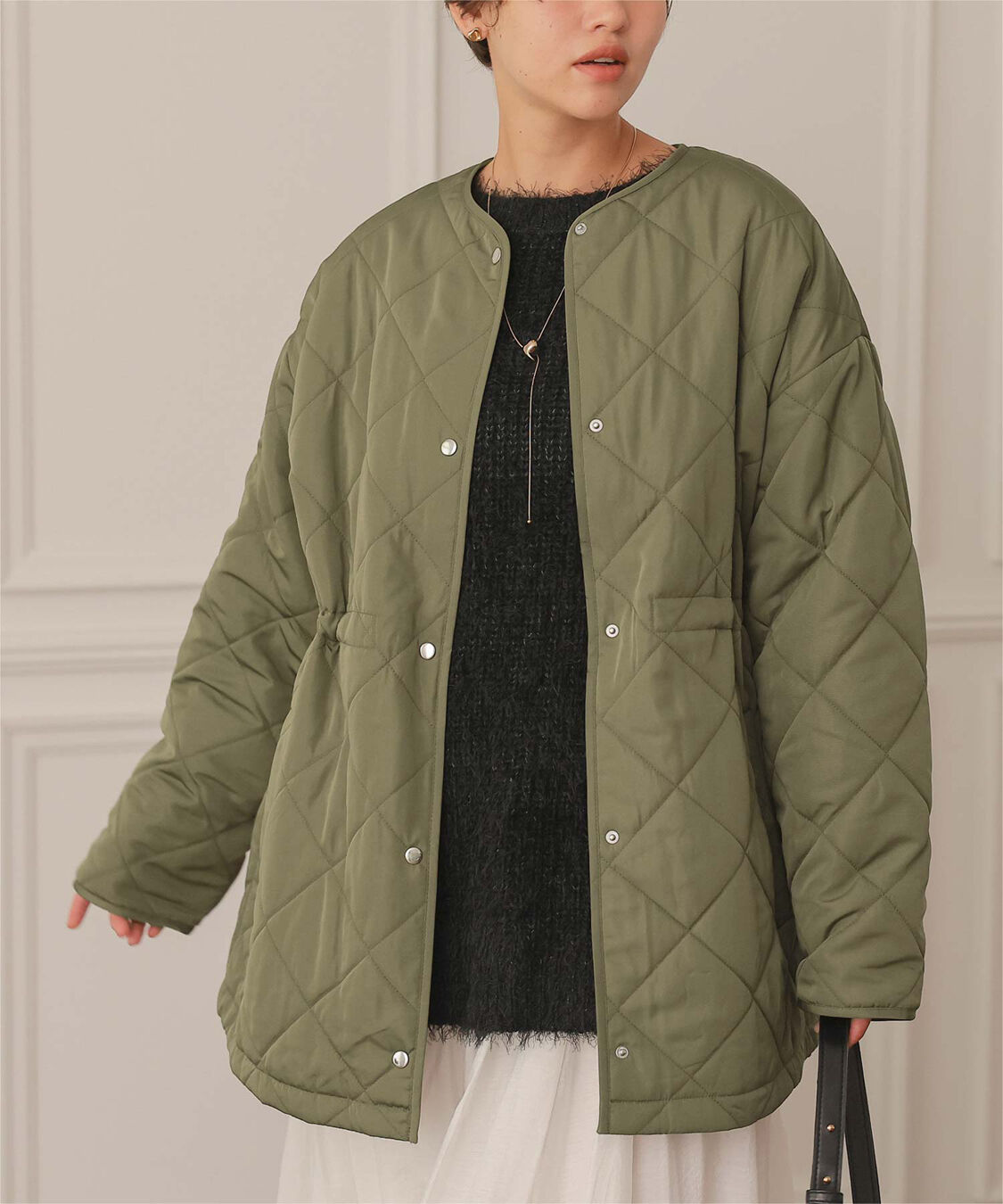titivate「ウエストドローストリングキルティングジャケット」|ノーカラージャケット|