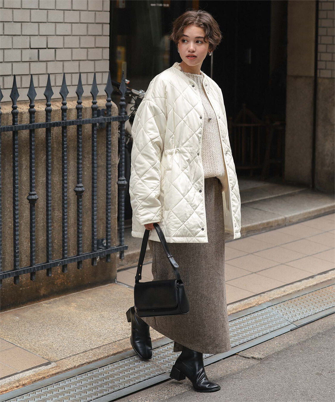 titivate「ウエストドローストリングキルティングジャケット」|ノーカラージャケット|