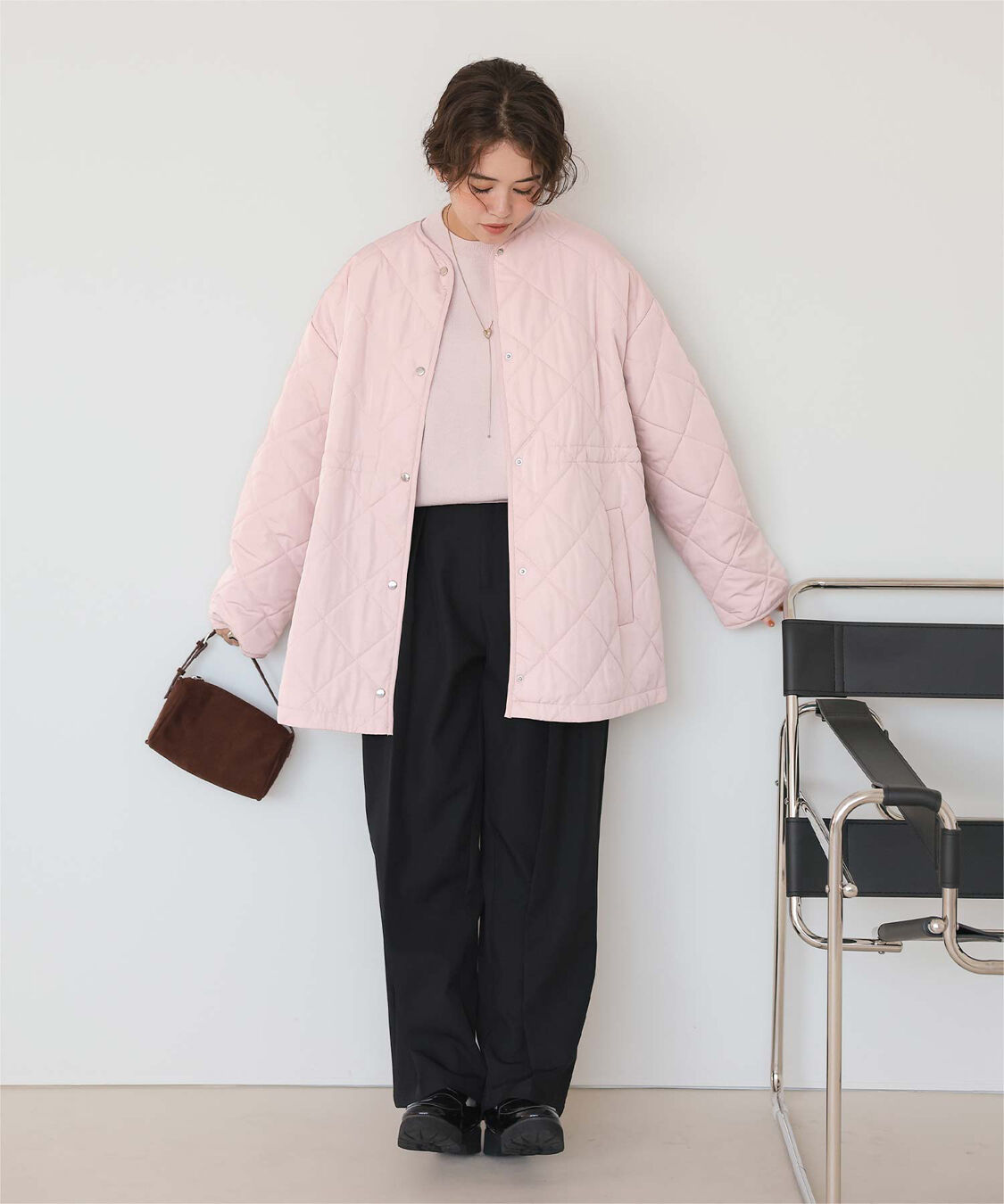 titivate「ウエストドローストリングキルティングジャケット」|ノーカラージャケット|