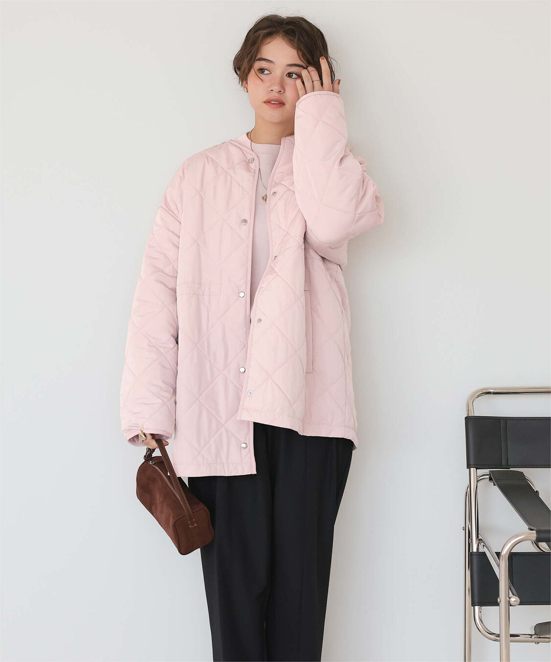 titivate「ウエストドローストリングキルティングジャケット」|ノーカラージャケット|