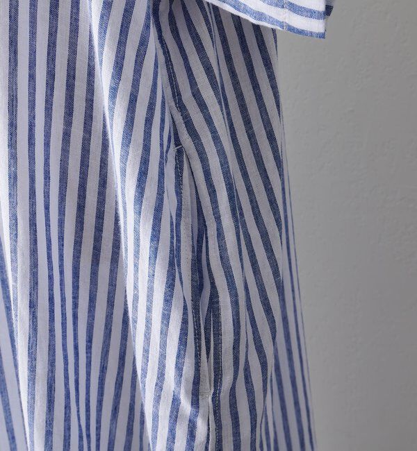  「麻レーヨンストライプヘンリーネックワンピース」|ワンピース|