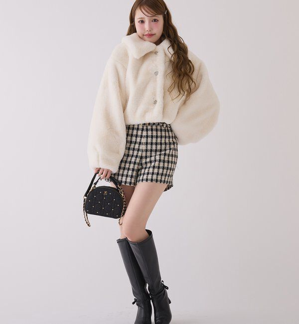  「衿つきエコファーショートコート」|ダウンベスト・ベスト|