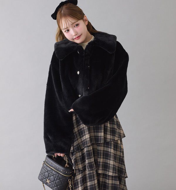  「衿つきエコファーショートコート」|ダウンベスト・ベスト|