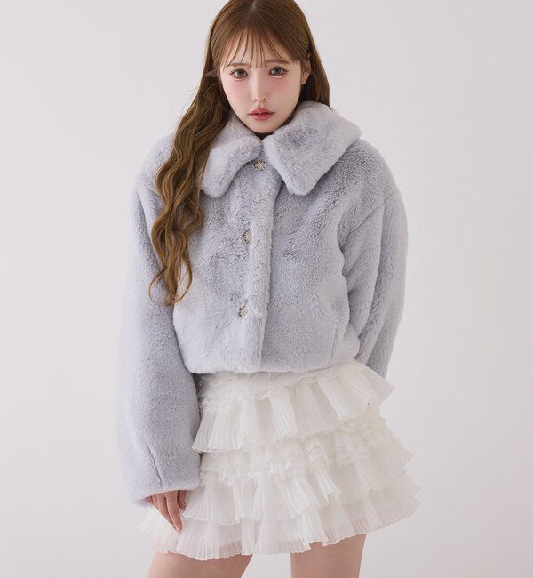  「衿つきエコファーショートコート」|ダウンベスト・ベスト|