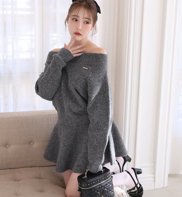  「オフショルニットセットアップ」|ワンピース|チャコールグレー