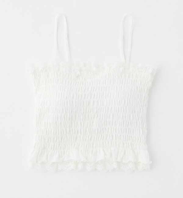  「カップ付きレースシャーリングキャミソール」|プルオーバー|ホワイト