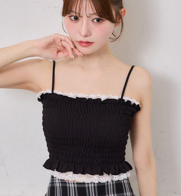  「カップ付きレースシャーリングキャミソール」|プルオーバー|