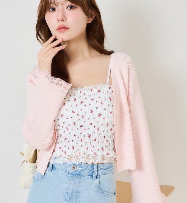  「カップ付きレースシャーリングキャミソール」|プルオーバー|