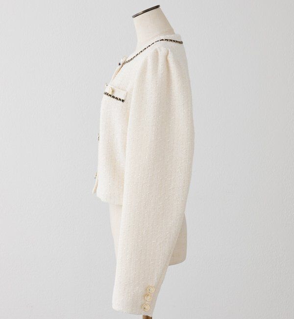  「ノーカラーツイードジャケット」|ダウンベスト・ベスト|