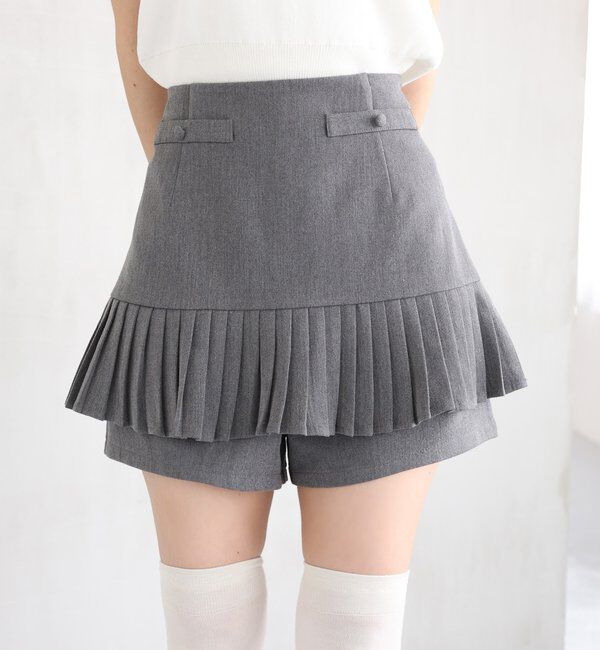  「【SMサイズ展開あり】細プリーツスカパン」|スカート|チャコールグレー