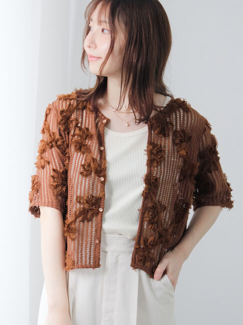 Te chichi TERRASSE「フラワーメッシュカーディガン」|シャツ・ブラウス|ブラウン