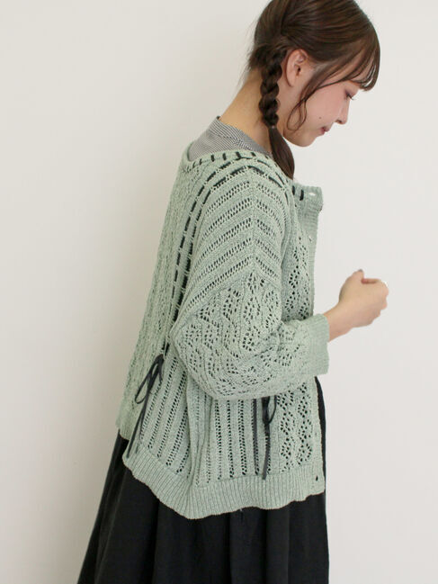 Samansa Mos2「透かし編み前後2WAYリボンニット」|カーディガン|