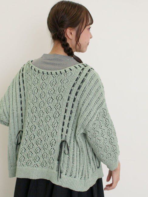 Samansa Mos2「透かし編み前後2WAYリボンニット」|カーディガン|