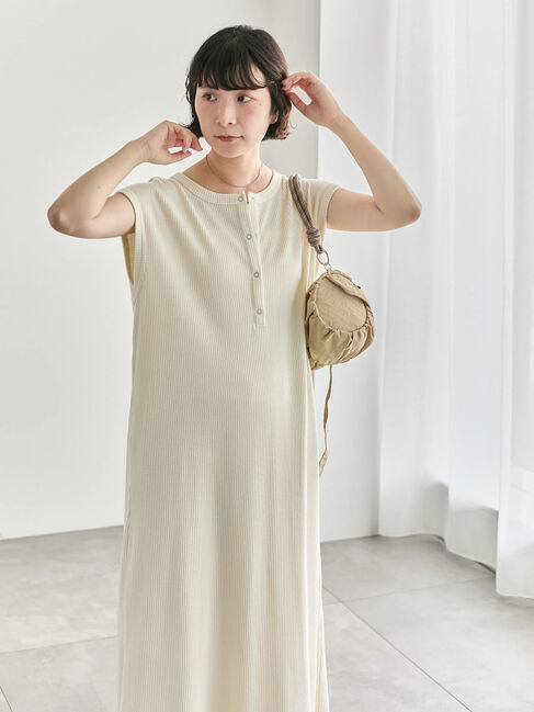 Samansa Mos2 blue「◎ヘンリーネックテレコワンピース」|ワンピース|