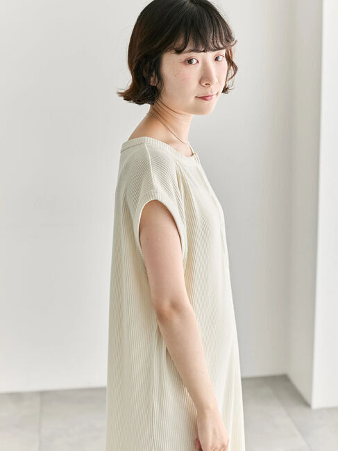 Samansa Mos2 blue「◎ヘンリーネックテレコワンピース」|ワンピース|