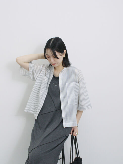 Samansa Mos2 blue「◎シアーストライプシャツ」|シャツ・ブラウス|オフホワイト