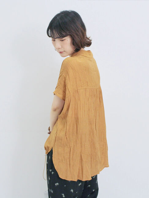 Samansa Mos2 blue「裾ドロスト楊柳シャツ」|シャツ・ブラウス|