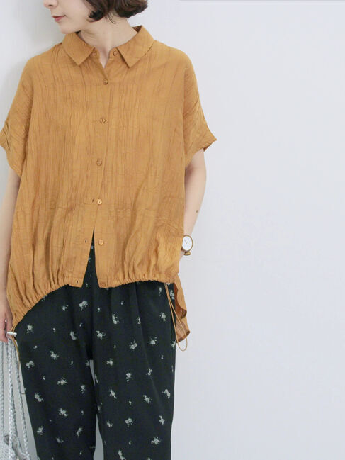 Samansa Mos2 blue「裾ドロスト楊柳シャツ」|シャツ・ブラウス|