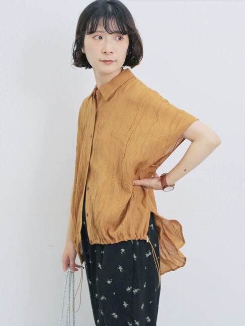 Samansa Mos2 blue「裾ドロスト楊柳シャツ」|シャツ・ブラウス|