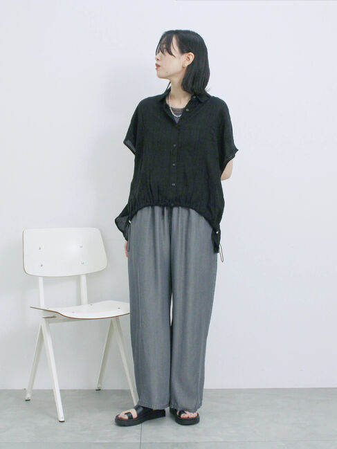 Samansa Mos2 blue「裾ドロスト楊柳シャツ」|シャツ・ブラウス|