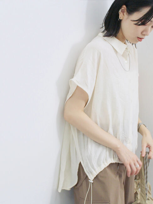 Samansa Mos2 blue「裾ドロスト楊柳シャツ」|シャツ・ブラウス|