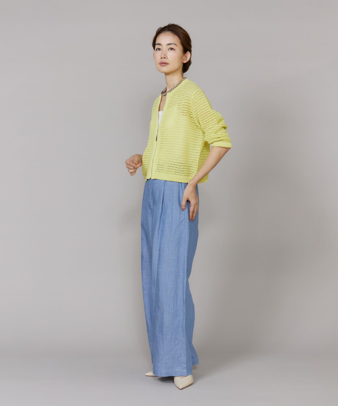 Le Souk「《大きいサイズ》透かし柄ニットブルゾン」|カーディガン|