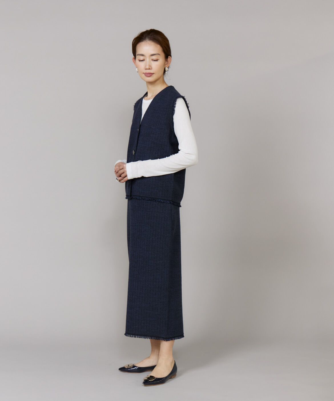 Le Souk「《大きいサイズ》ニットツイードAラインスカート」|タイト|