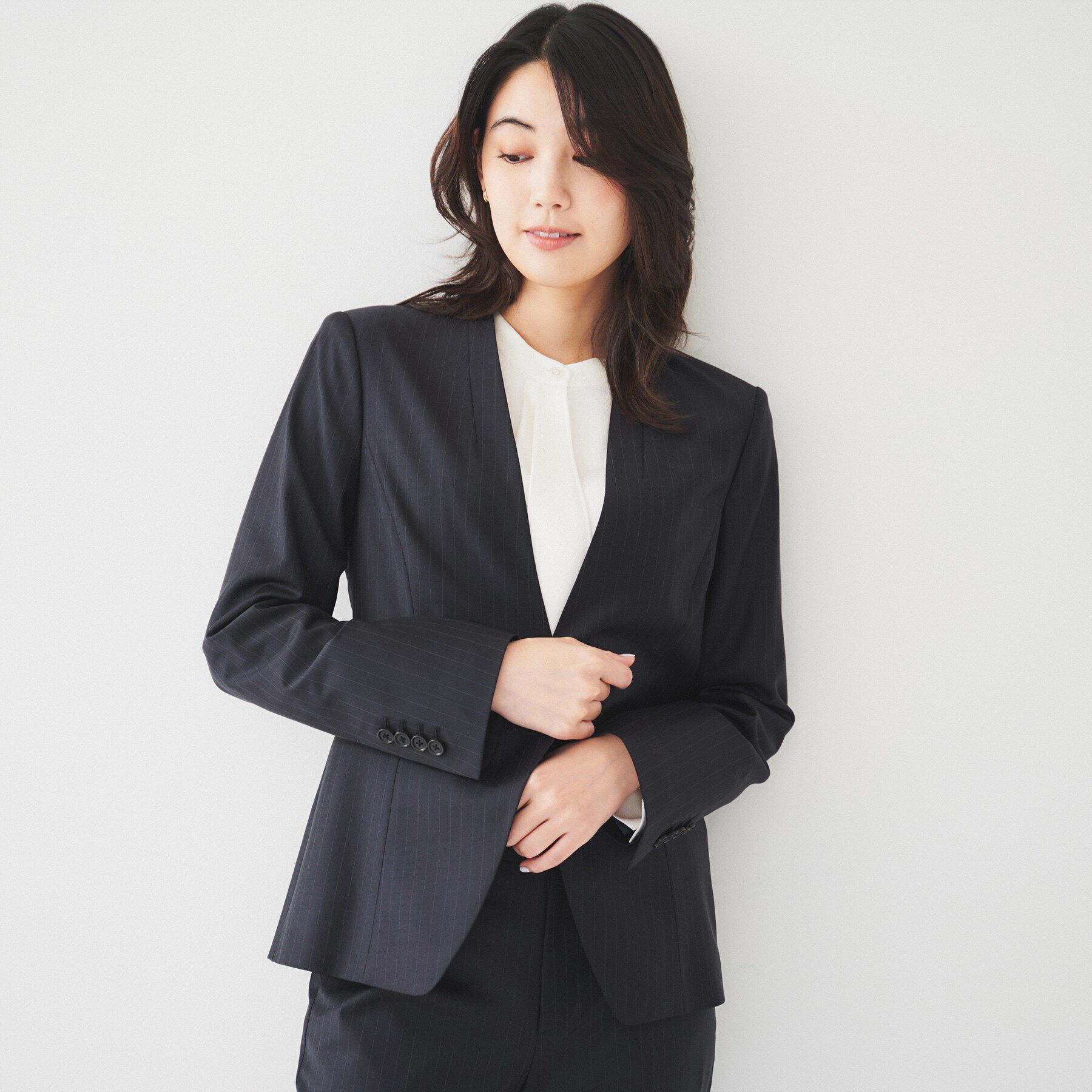 UNTITLED「【通勤スーツ】ウーステッド カラーレスジャケット」|ノーカラージャケット|